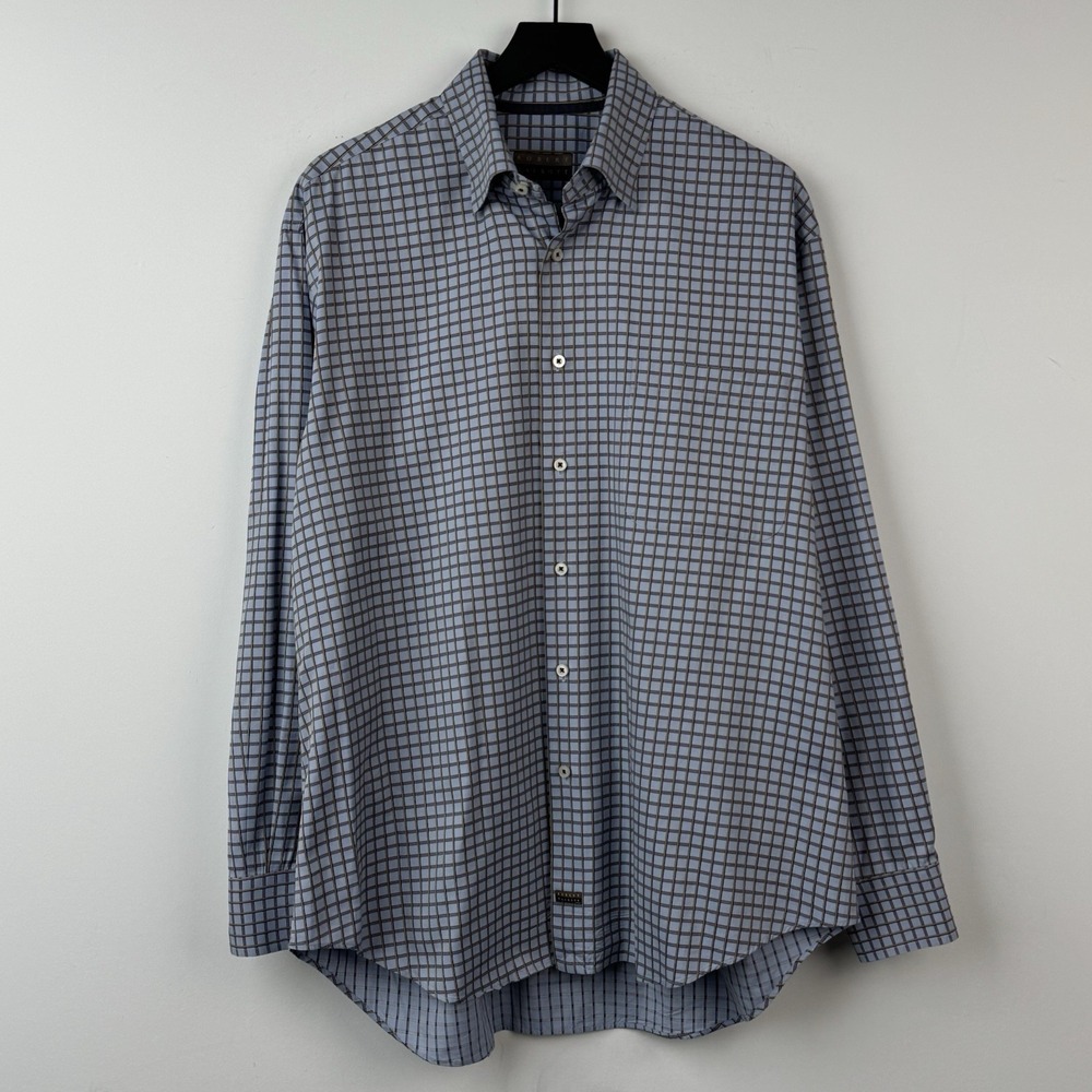 Robert Talbott Button Down Shirt Mens XL Blue Check Windowpane Dress Long Sleeve